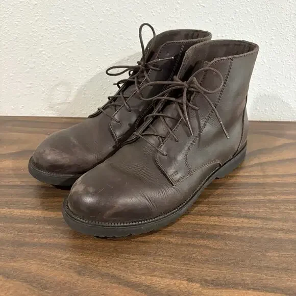 L.L. Bean Womens Brown Leather Lace Up Combat Boots Size 8.5 Wide Ankle Booties - Picture 4 of 15